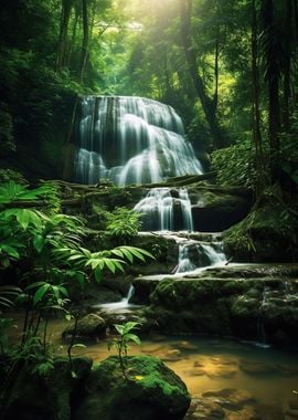 waterfall in forest nature