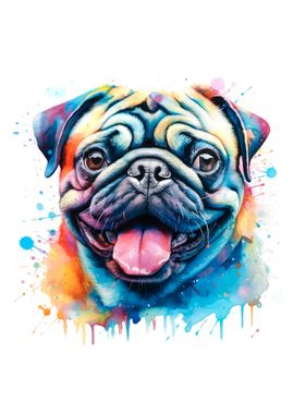 Watercolors Pug Dog