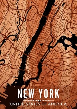 New York City Map Wood