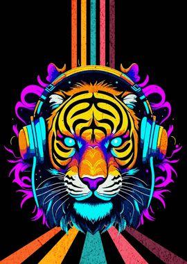 TIGER HEADPHONES Poster picture metal print paint by Atomic