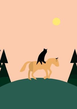 Cat Riding Horse Minimal