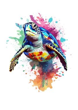 Rainbow Paint Turtle