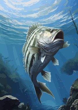 Striped Bass Fishing' Poster, picture, metal print, paint by Simon Clement