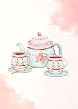 Tea Set Watercolor 