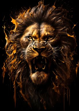 golden lion head Poster picture metal print paint by mk studio