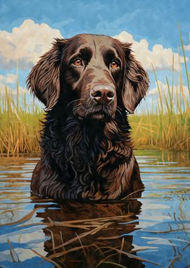 FlatCoated Retriever Water