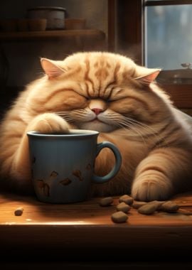 Fat Coffee Cat Animal