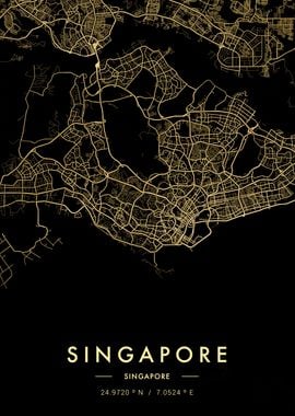 Singapore City Map Gold