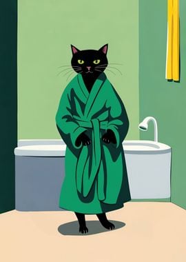 Cute cat in a bathrobe