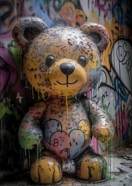 Graffiti Teddy Bear Statue' Poster, picture, metal print, paint by Timmphy
