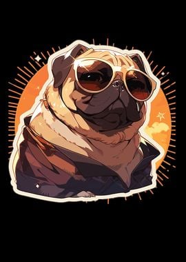 Pug Pug Dog Pug Sunglasses' Poster, picture, metal print, paint by ZS C O M  M E R C E