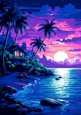 Hawaii Evening Pixel Art