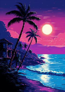 Hawaii Tropical Pixel Art