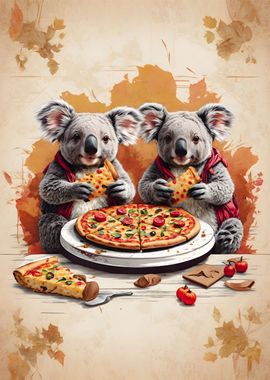 Twin koalas Eating Pizza