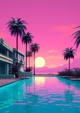 Mansion Sunset Pixel Art