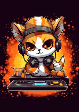 Cat Cute Playing Dj