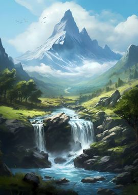 Waterfall Landscape Art