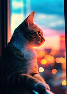 cat looks at sunrise