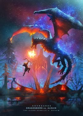 'Dragonborn vs Alduin' Poster, picture, metal print, paint by The Elder ...