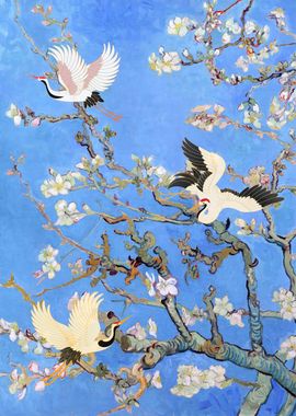 Almond blossom CRANES BIRD