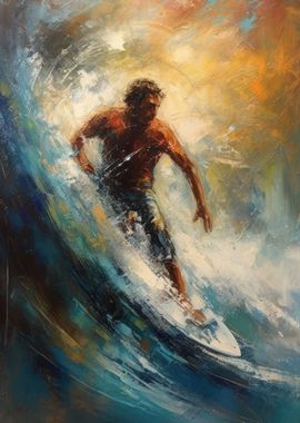 Oil Painting of a Surfer