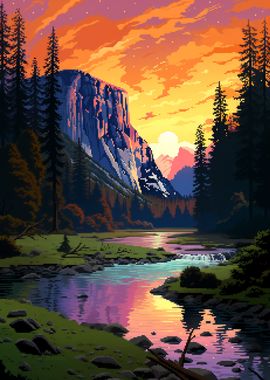 Yosemite Sunset Pixel Art