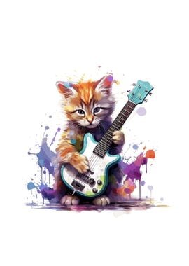 cat playing guitar