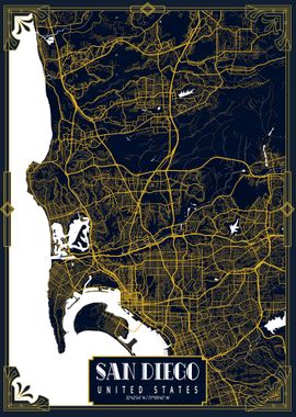 San Diego City Map Gold