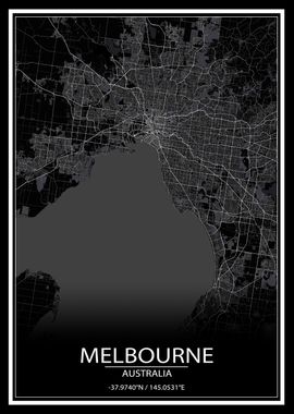 Melbourne Black City Map