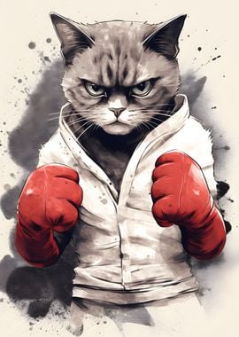 Cat Boxer Wearing Gloves