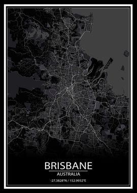 Brisbane Black City Map