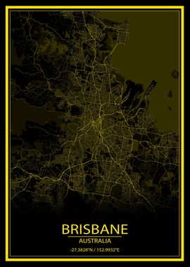 Brisbane Black Yellow Map