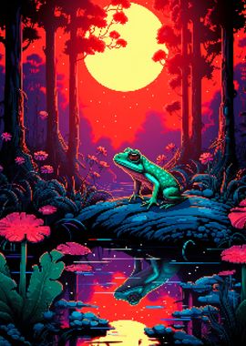 Sunset Frog Pixel Art