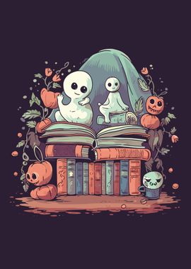 Cute Ghosts Reading Books