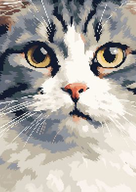 Cute Cat Closeup Pixel Art