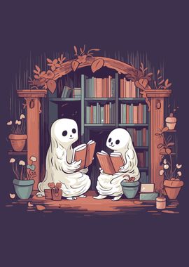 Cute Ghosts Reading Books