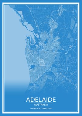 Adelaide Blue White Map