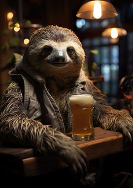 Sloth Sipping Beer Art