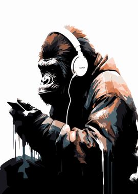 Gorilla With Headphone