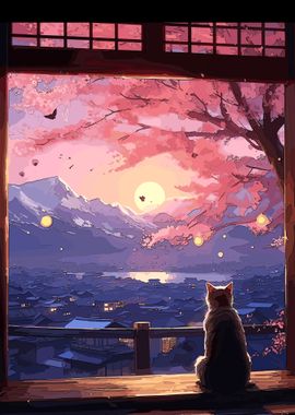 cat japanese landscape