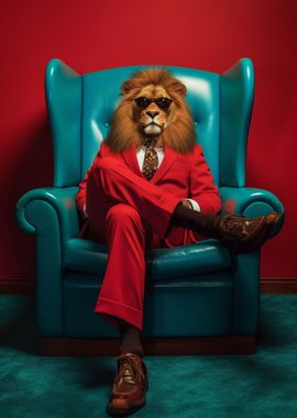 Elegant Lion with Red Suit