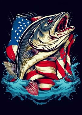 Bass Fishing Dad USA Flag' Poster, picture, metal print, paint by Berly
