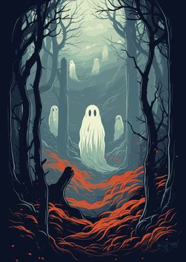 Spooky Forest with Ghosts