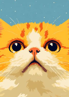 Cat Curious Face Pixel Art