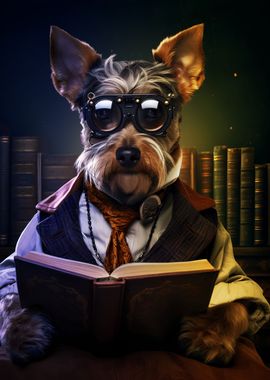 funny Dog reading a book