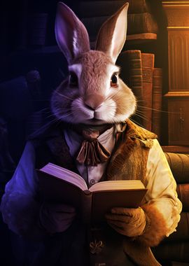 Rabbit reading a book