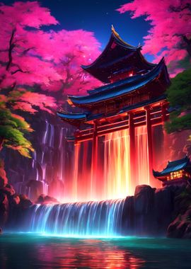 Neon waterfall tample