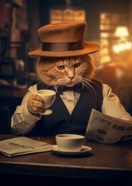 Funny Cat Coffee Newspaper