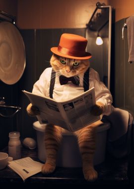 Funny Toilet Cat Reading