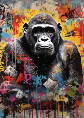 Banksy Style Gorilla Art